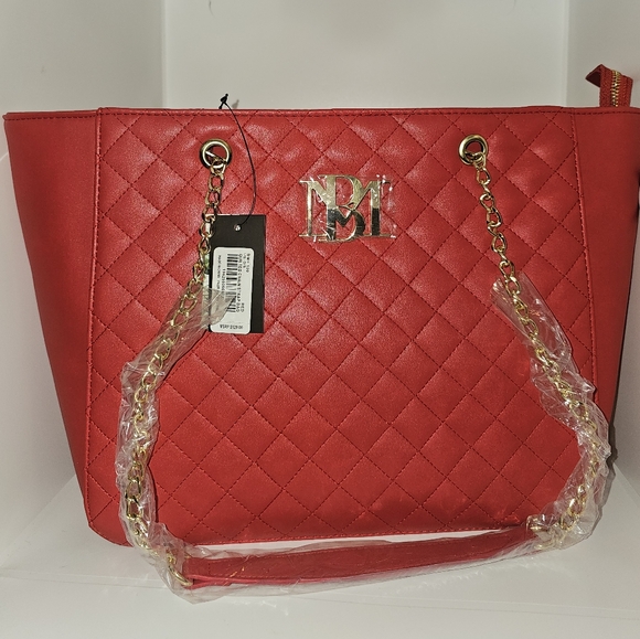 Badgley Mischka Red Quilted Zippered Tote Bag NWTs